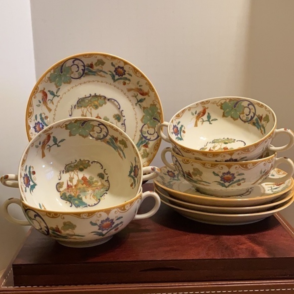 VTG Syracuse old ivory OPCo Shalimar set of 4 consommé bowls/saucers